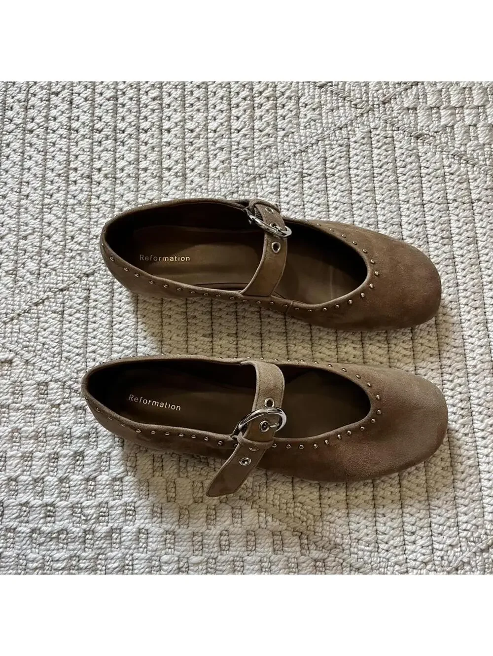 Reformation Bethany Ballet Flats in Farro Suede Studs - Picture 5 of 9